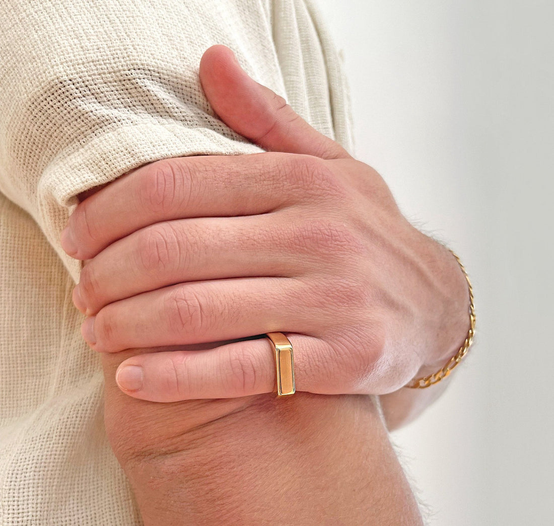 gold bar pinky ring mens waterproof jewelry