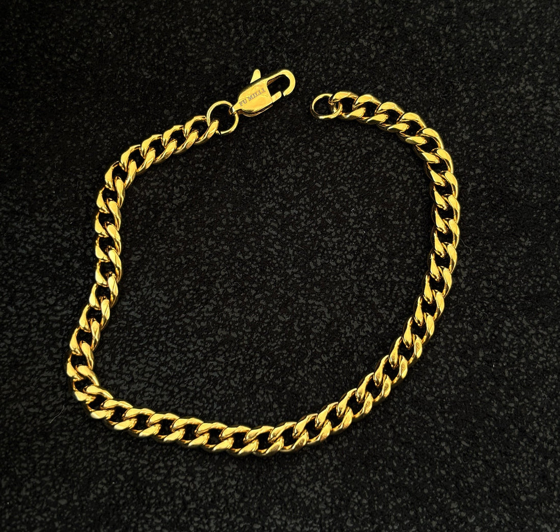 classic gold curb chain bracelet mens waterproof jewelry