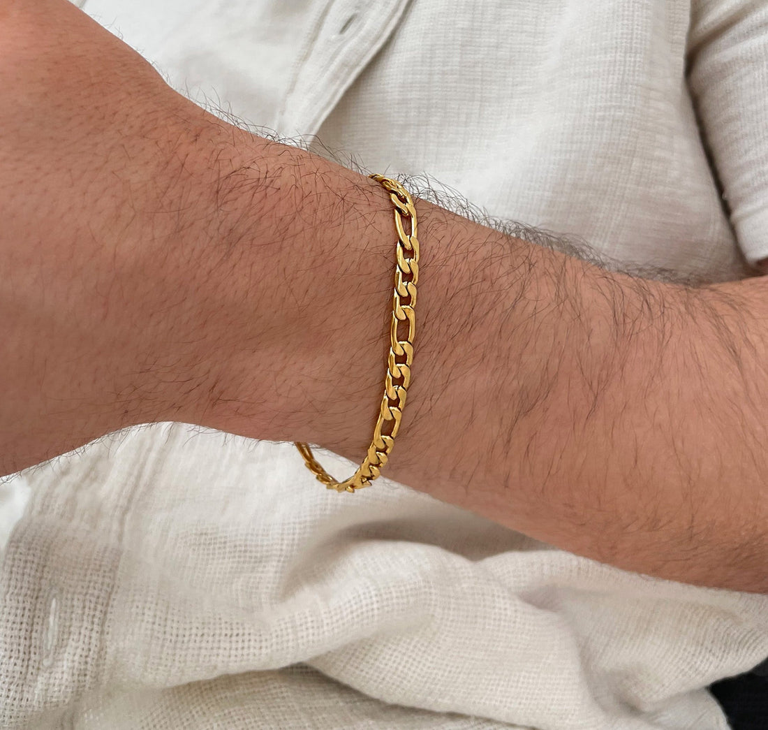 gold-figaro-chain-bracelet-mens-waterproof-jewelry