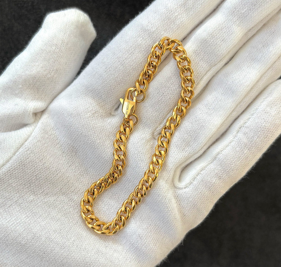 classic gold curb chain bracelet mens waterproof jewelry