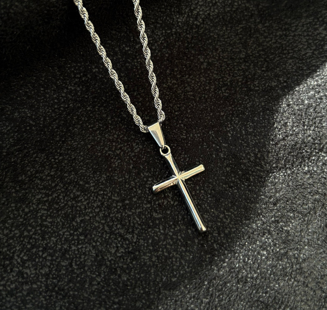 silver cross pendant necklace mens waterproof jewelry