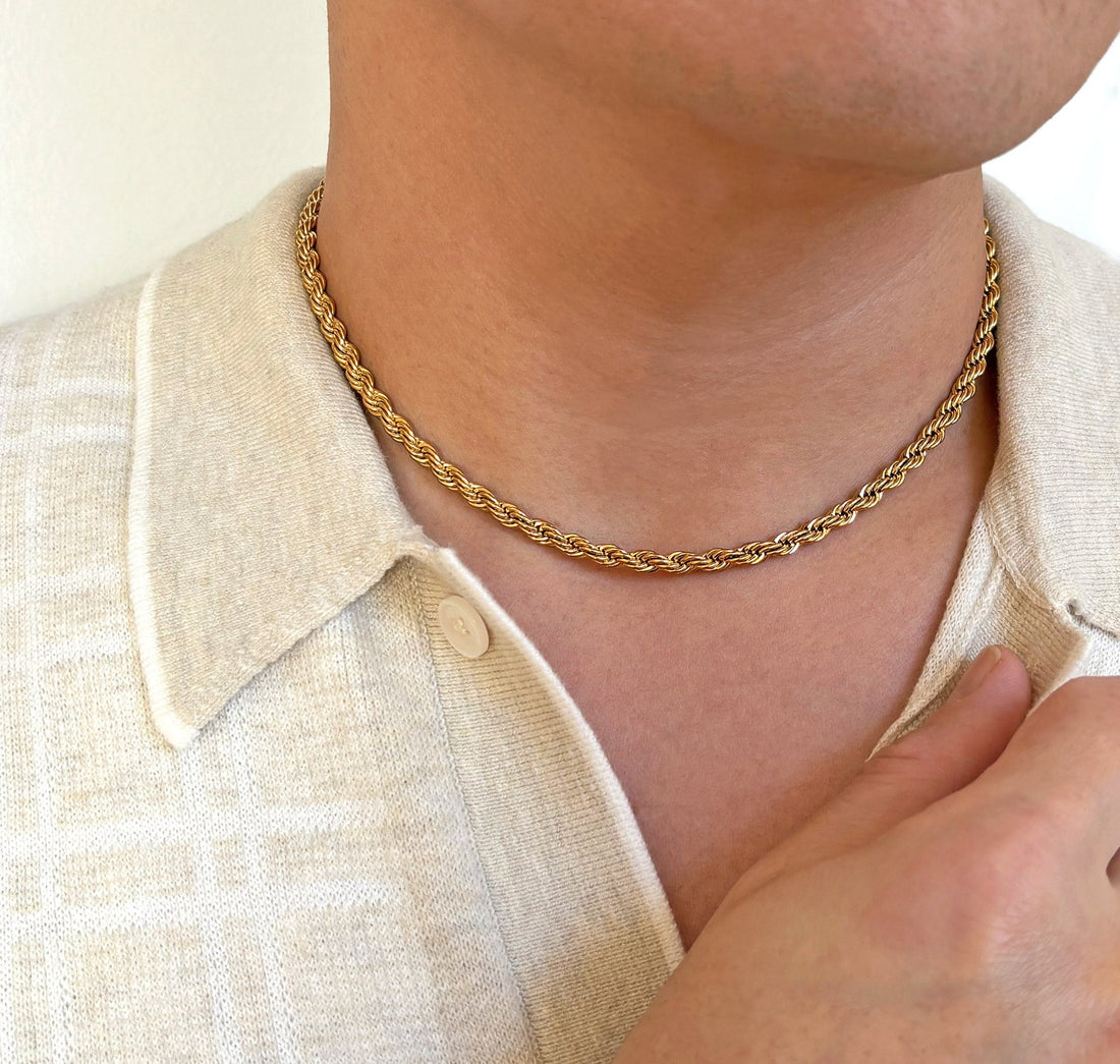 gold rope chain necklace mens waterproof jewelry