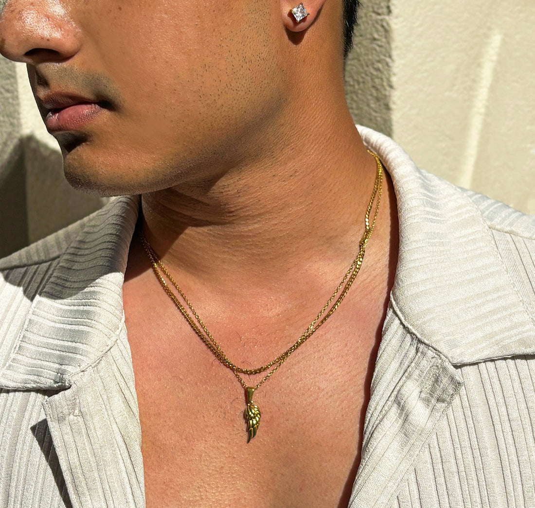 gold angel wing pendant necklace mens waterproof jewelry