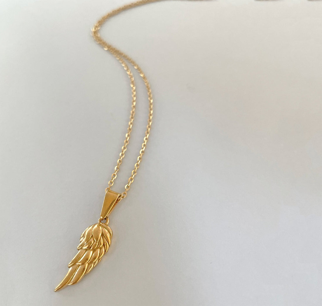 gold angel wing pendant necklace mens waterproof jewelry