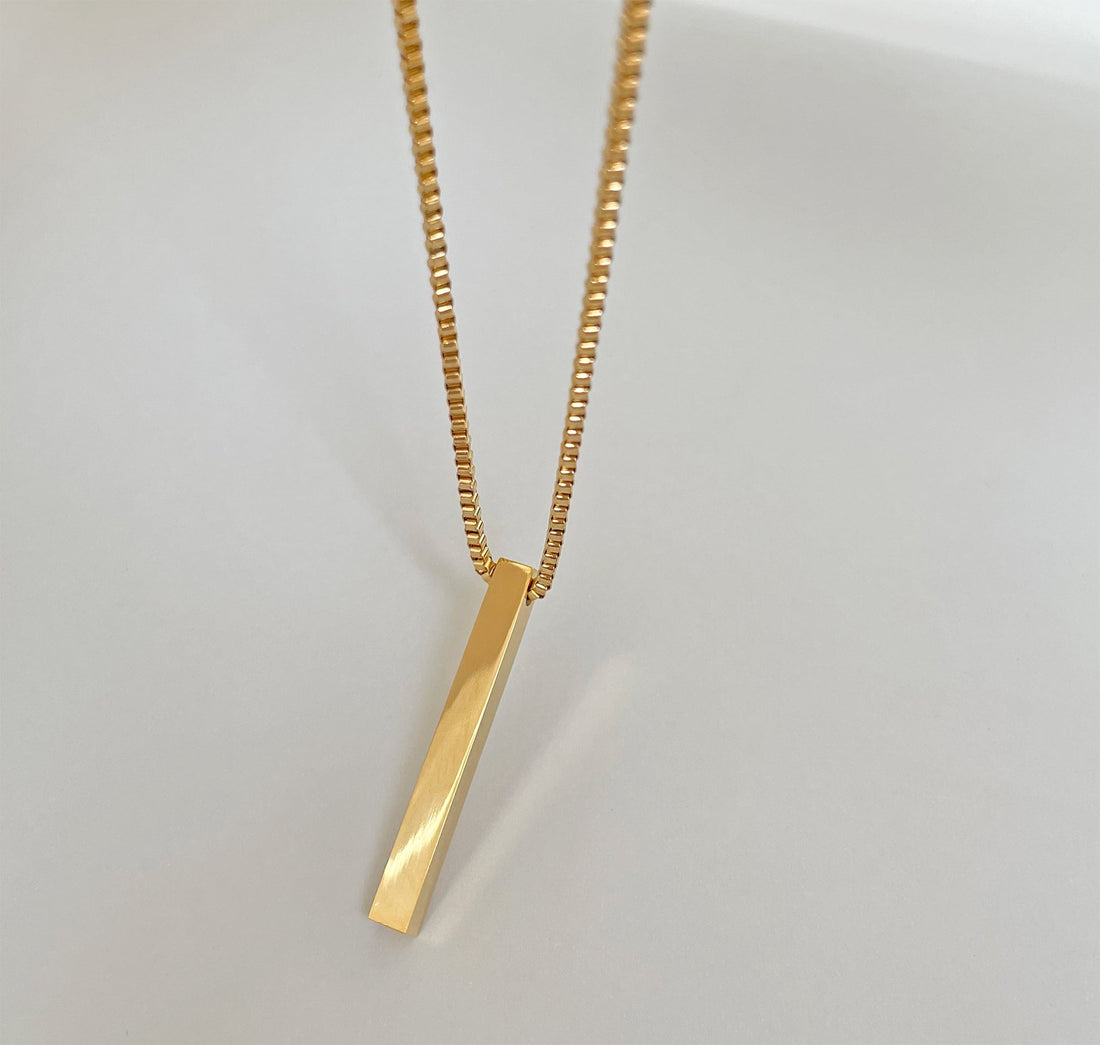 gold bar pendant necklace mens waterproof jewelry