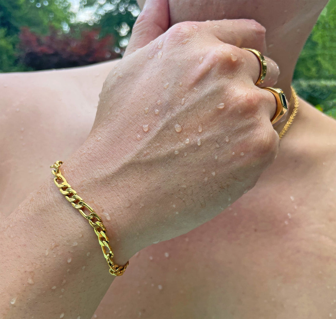 gold figaro chain bracelet mens waterproof jewelry