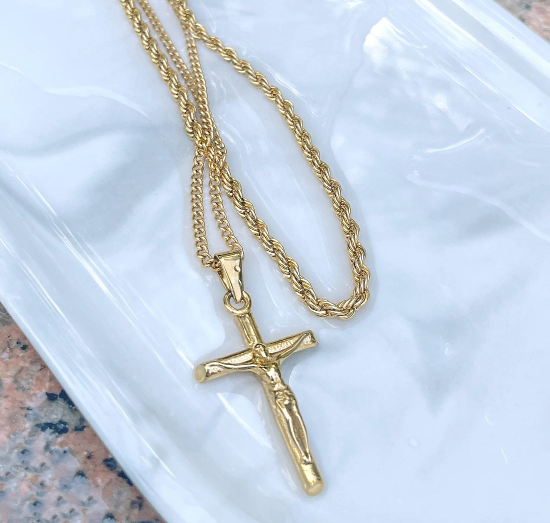 gold jesus pendant men necklace waterproof jewelry