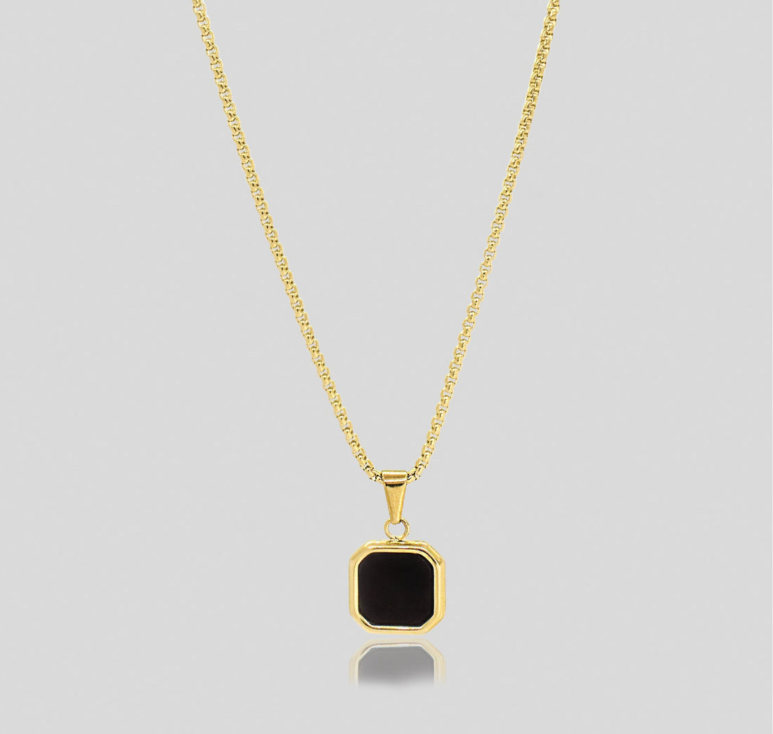 gold onyx square pendant necklace mens wateerproof jewelry