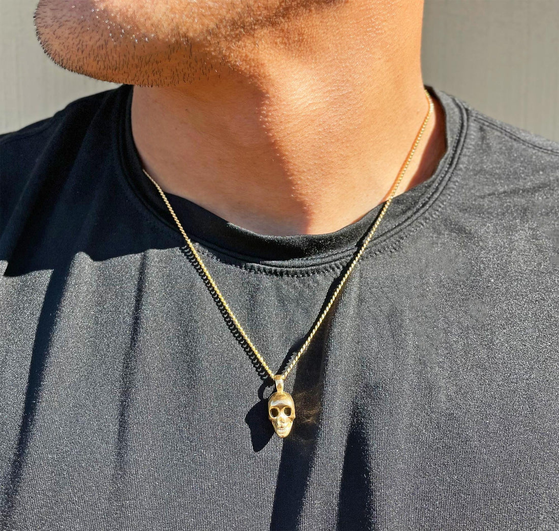 gold skull pendant necklace mens waterproof jewelry