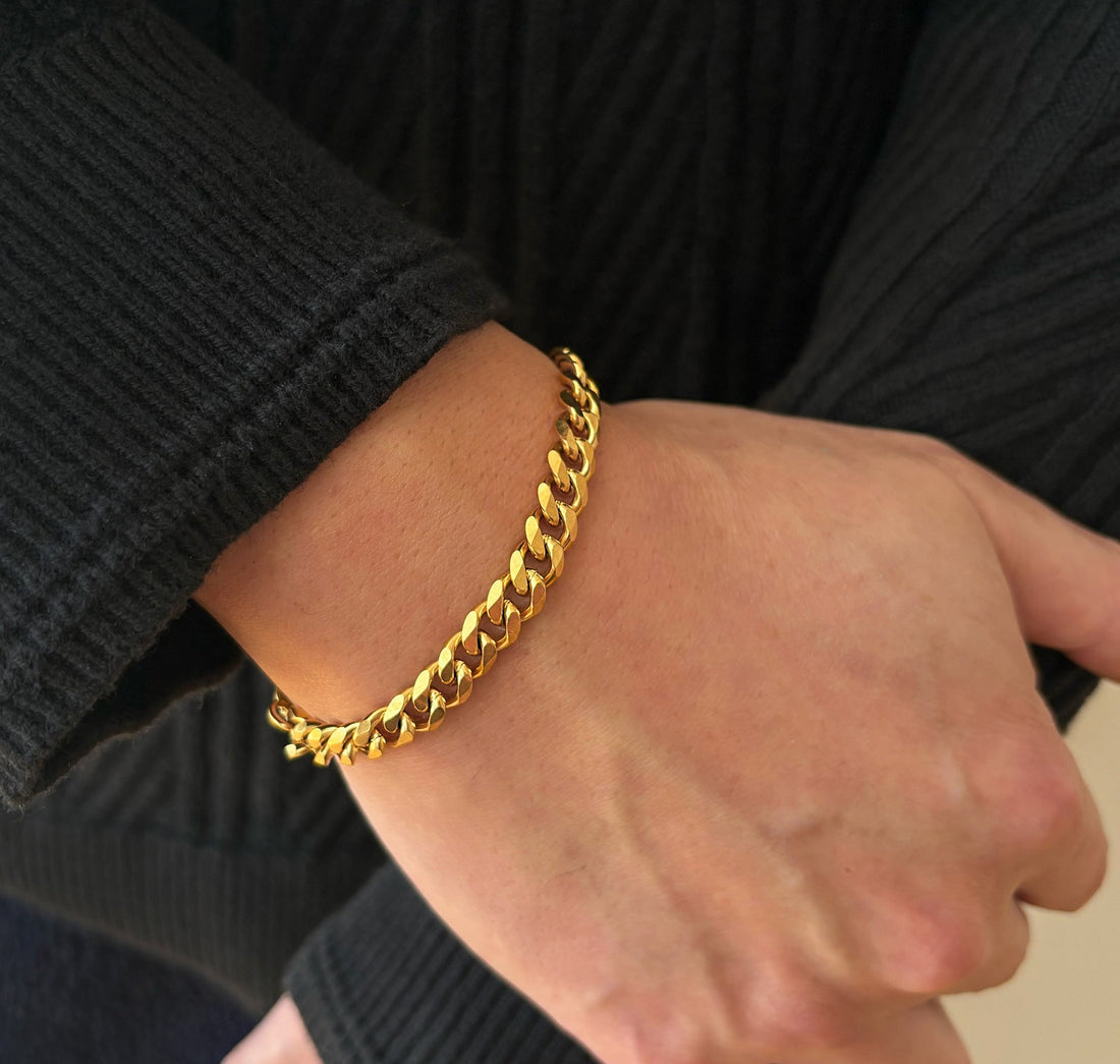 thick gold curb chain bracelet mens waterproof jewelry