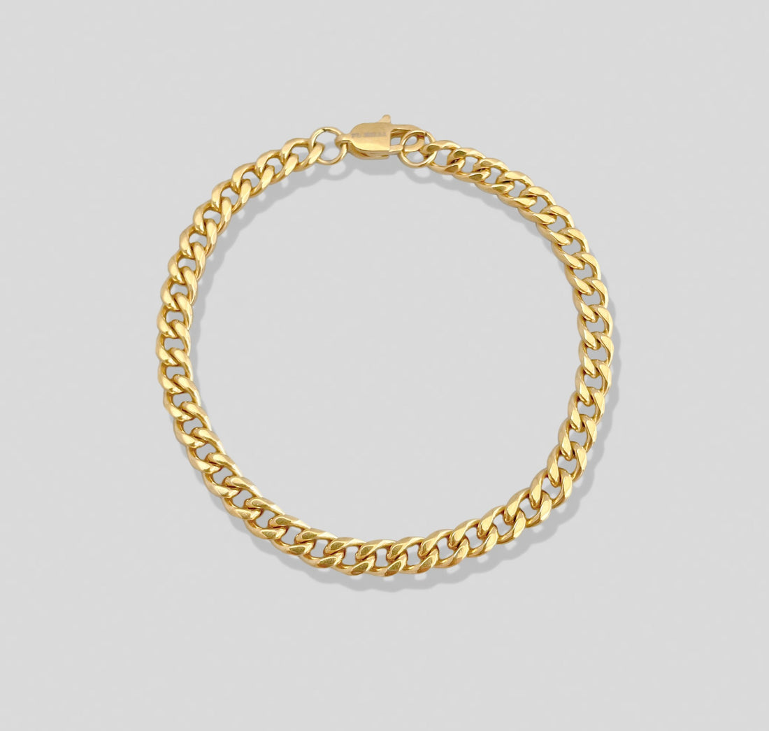 MEDIUM GOLD CURB CHAIN BRACELET MENS WATERPROOF JEWELRY