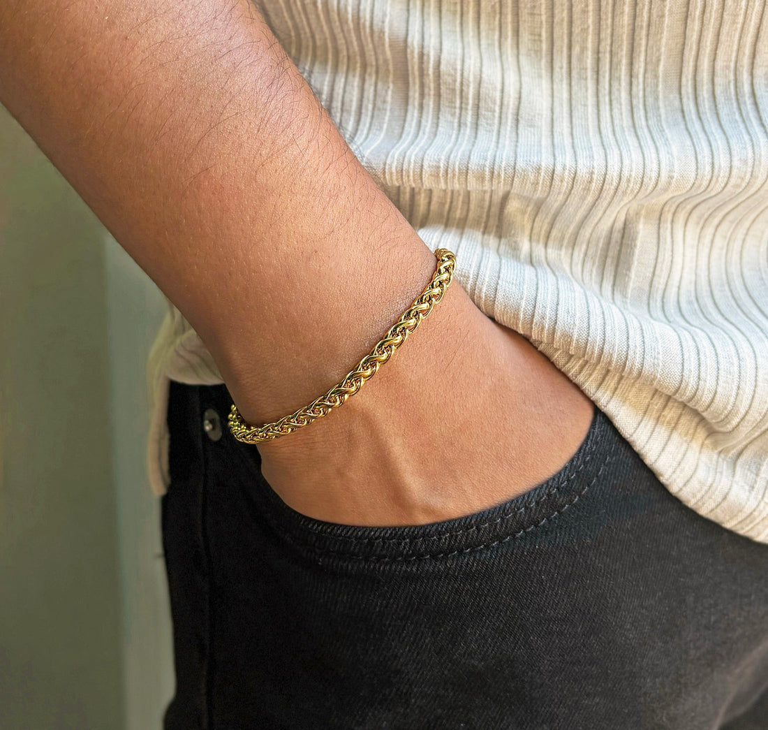 gold wheat chain bracelet mens waterproof jewelry