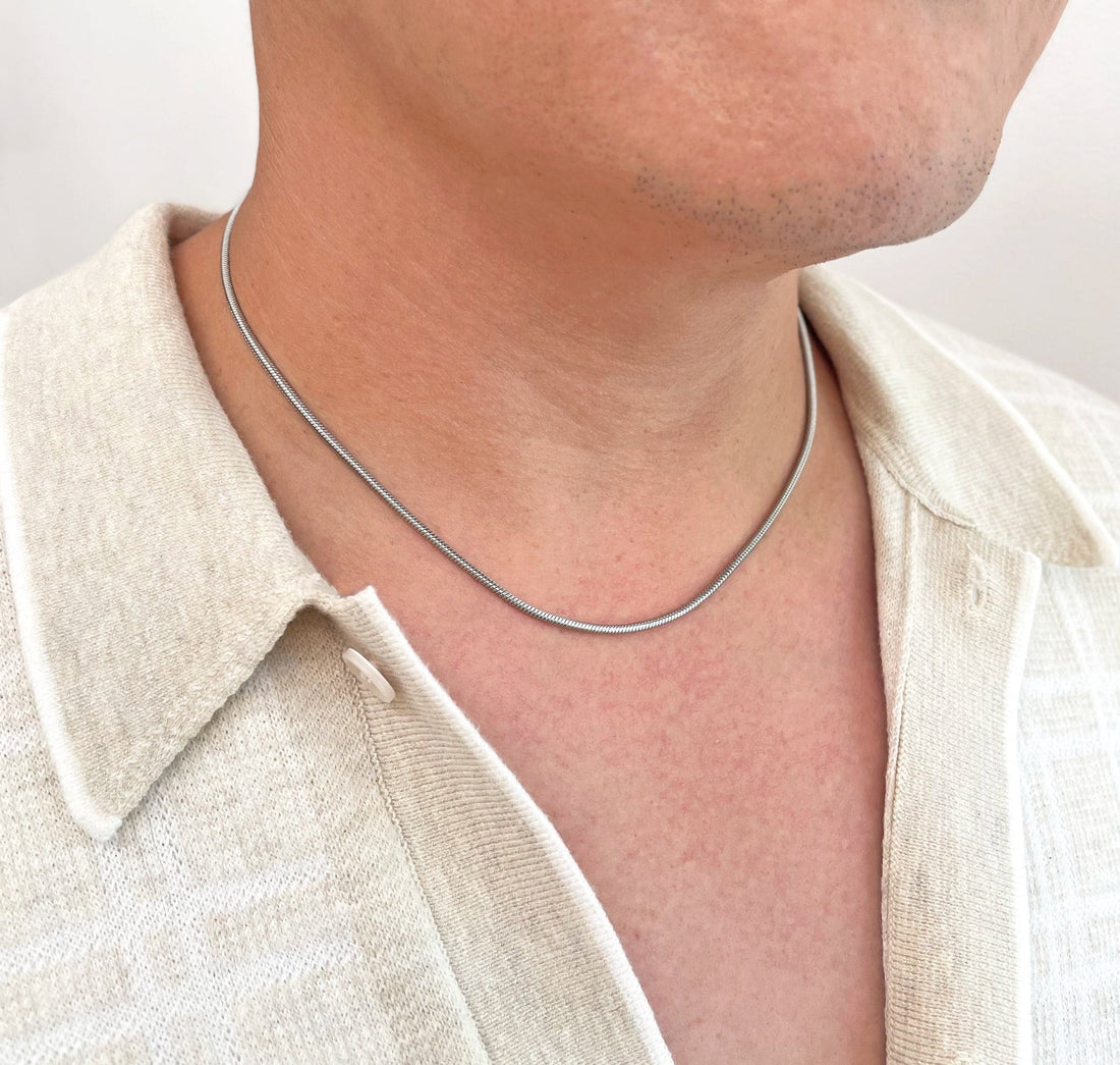 thin silver snake chain necklace mens waterproof jewelry minimal