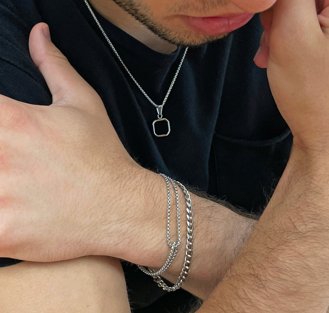 silver double loop bracelets mens waterproof jewelry