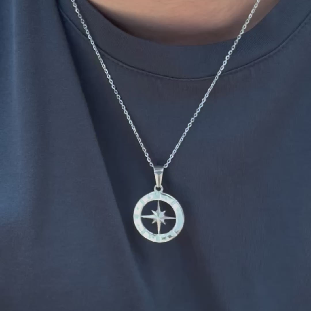 SILVER STAR COMPASS PENDANT NECKLACE