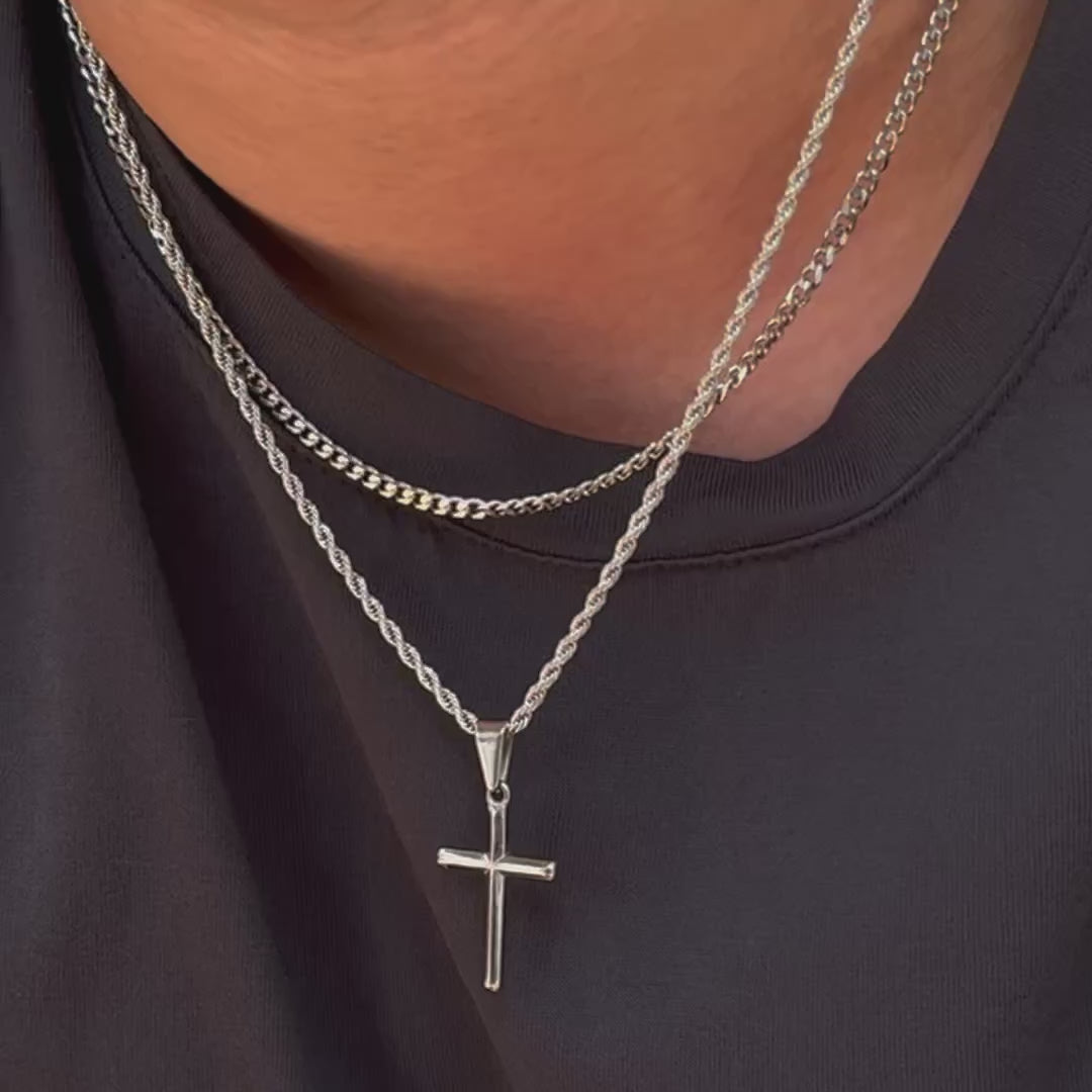 SILVER CROSS PENDANT NECKLACE