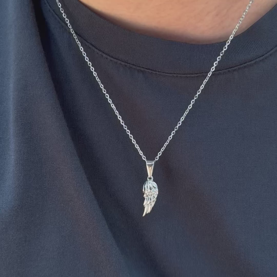 SILVER ANGEL WING PENDANT NECKLACE