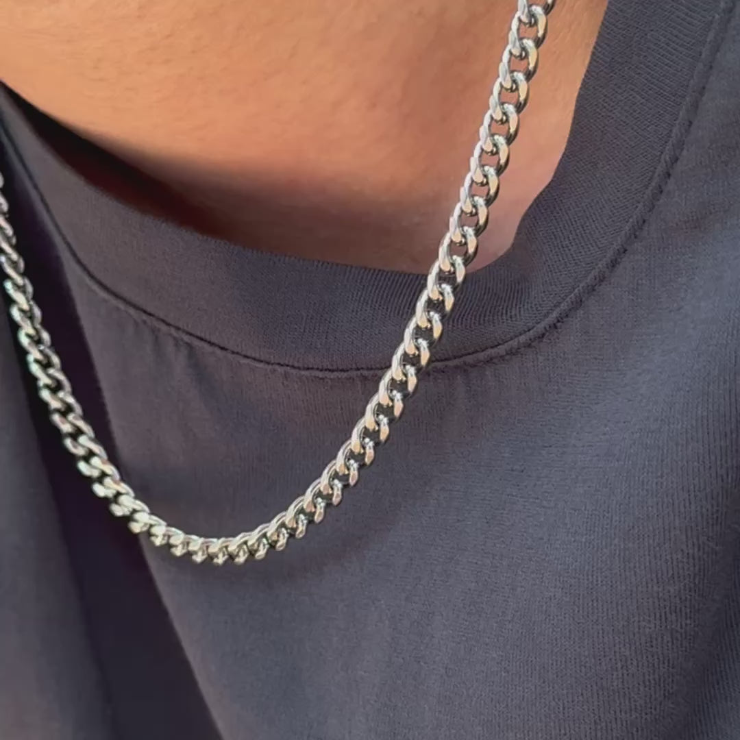 SILVER CURB CHAIN NECKLACE - 5MM