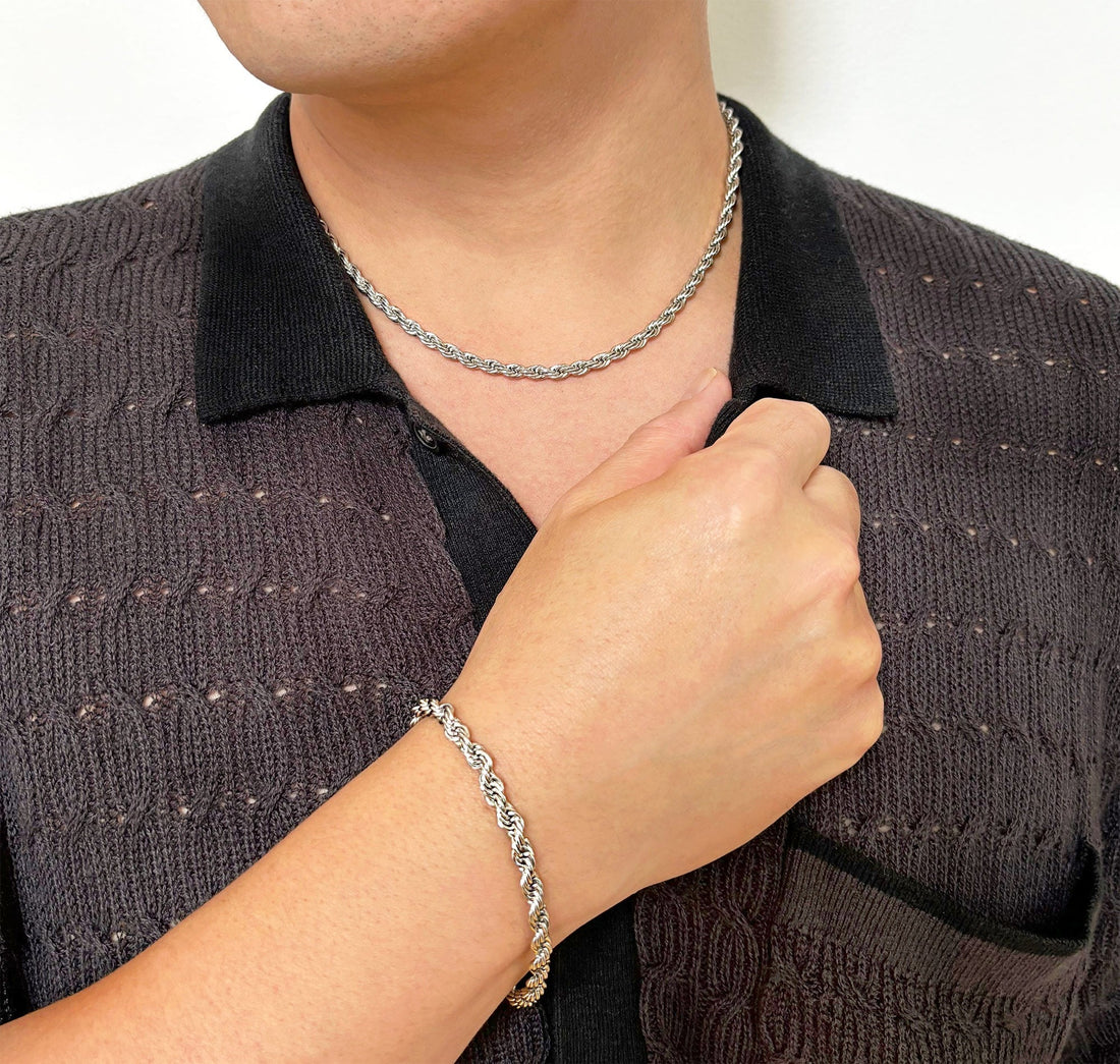 silver rope chain necklace mens waterproof jewelry