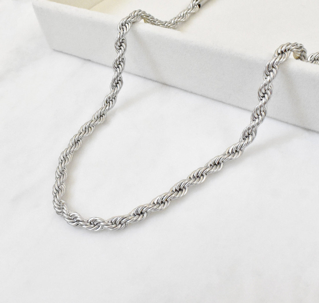 silver rope chain necklace mens waterproof jewelry