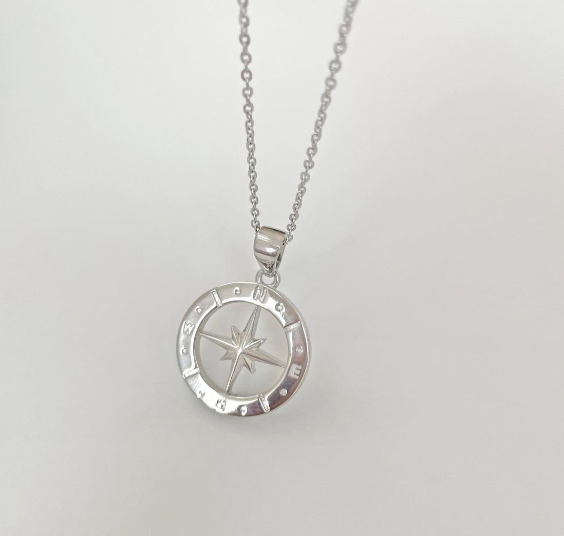 silver compass pendant necklace mens waterproof jewelry