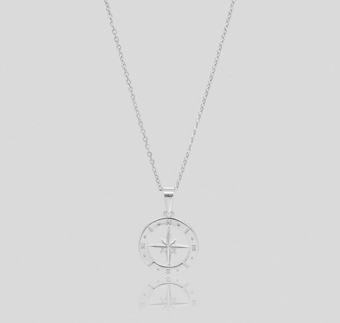 silver compass pendant necklace mens waterproof jewelry