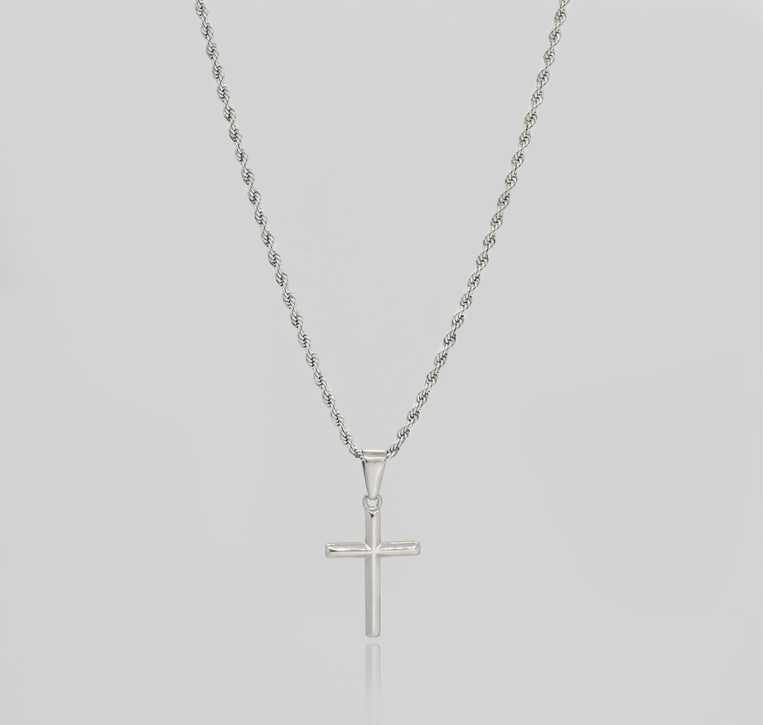 silver cross pendant necklace mens waterproof jewelry