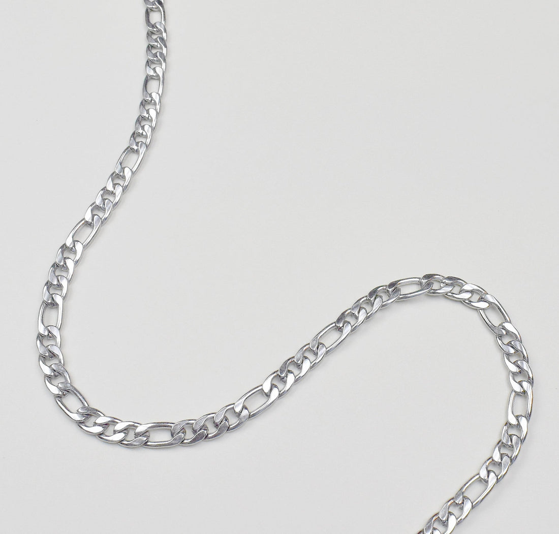 silver figaro chain necklace mens waterproof jewelry