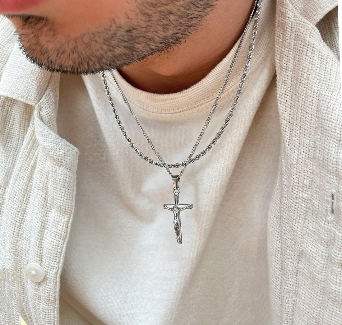 silver jesus pendant men necklace waterproof jewelry