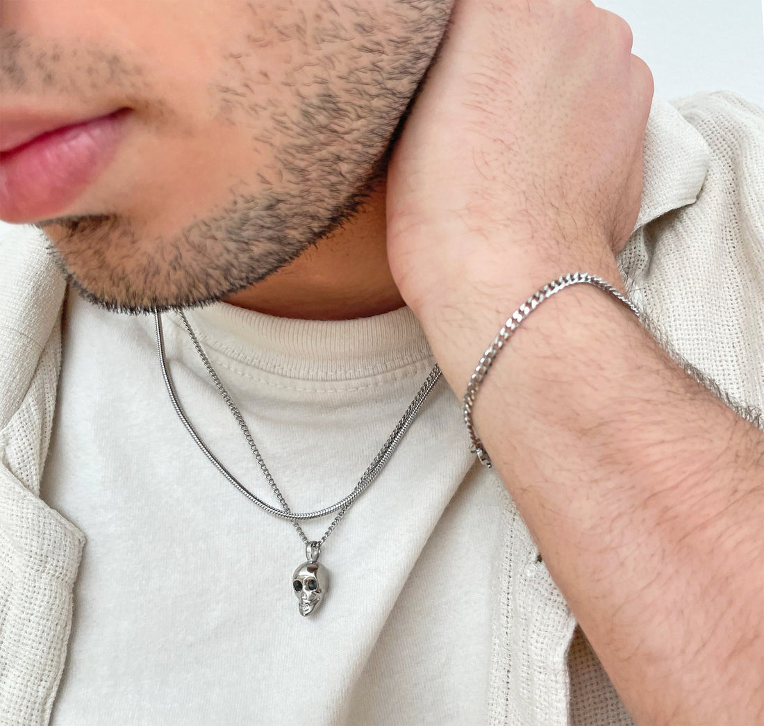 thin silver curb chain bracelet mens waterproof jewelry