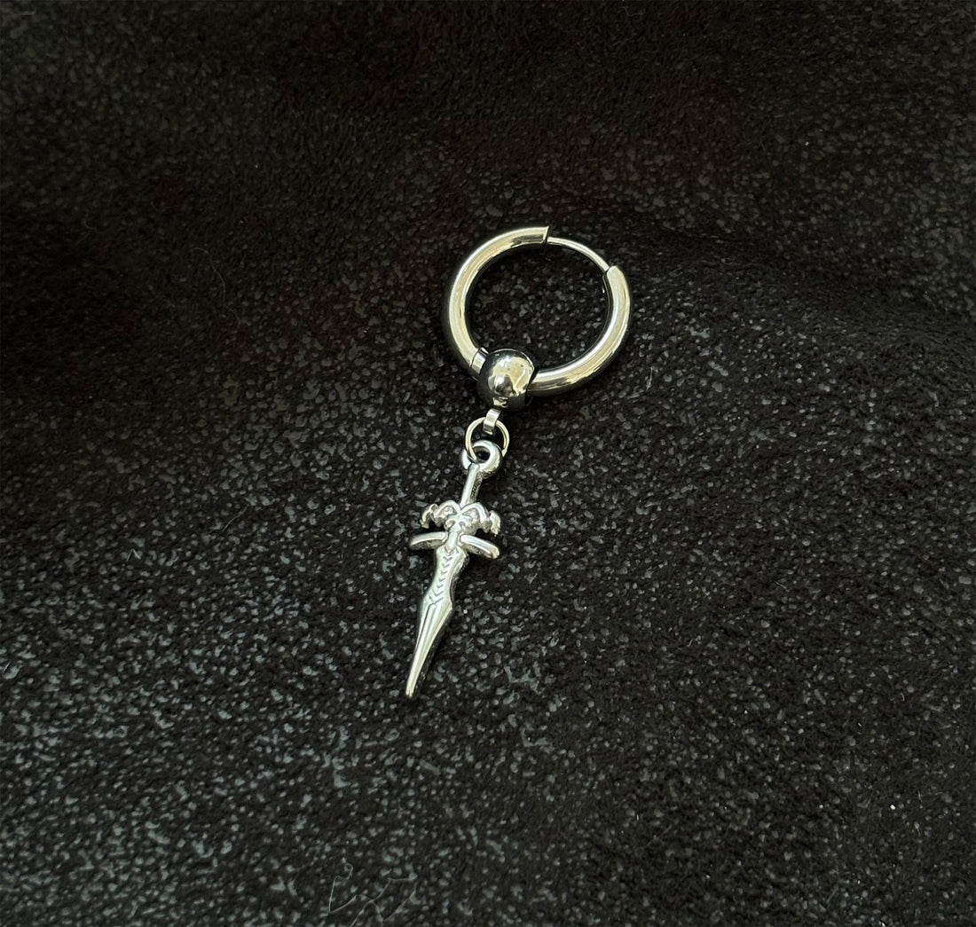 silver dagger hoop earring mens waterproof jewelry