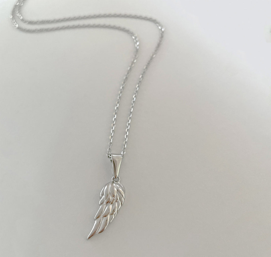 silver angel wing pendant necklace mens waterproof jewelry