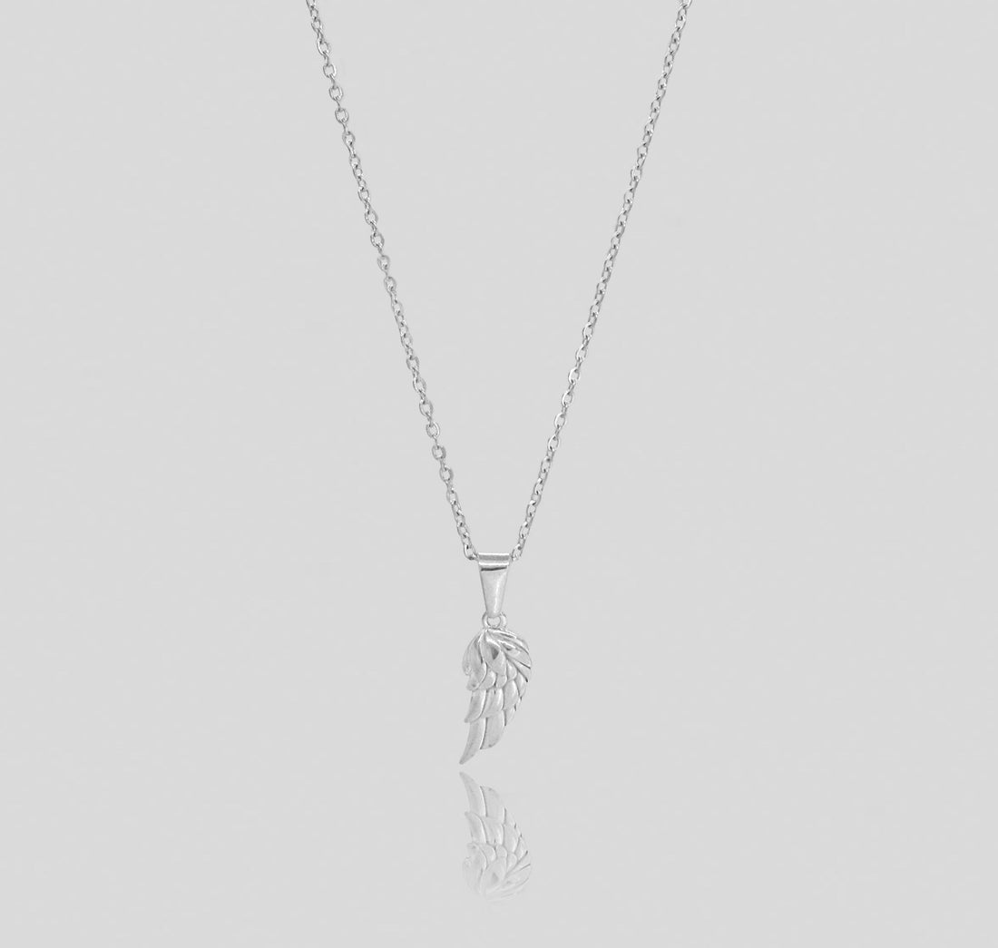 silver angel wing pendant necklace mens waterproof jewelry