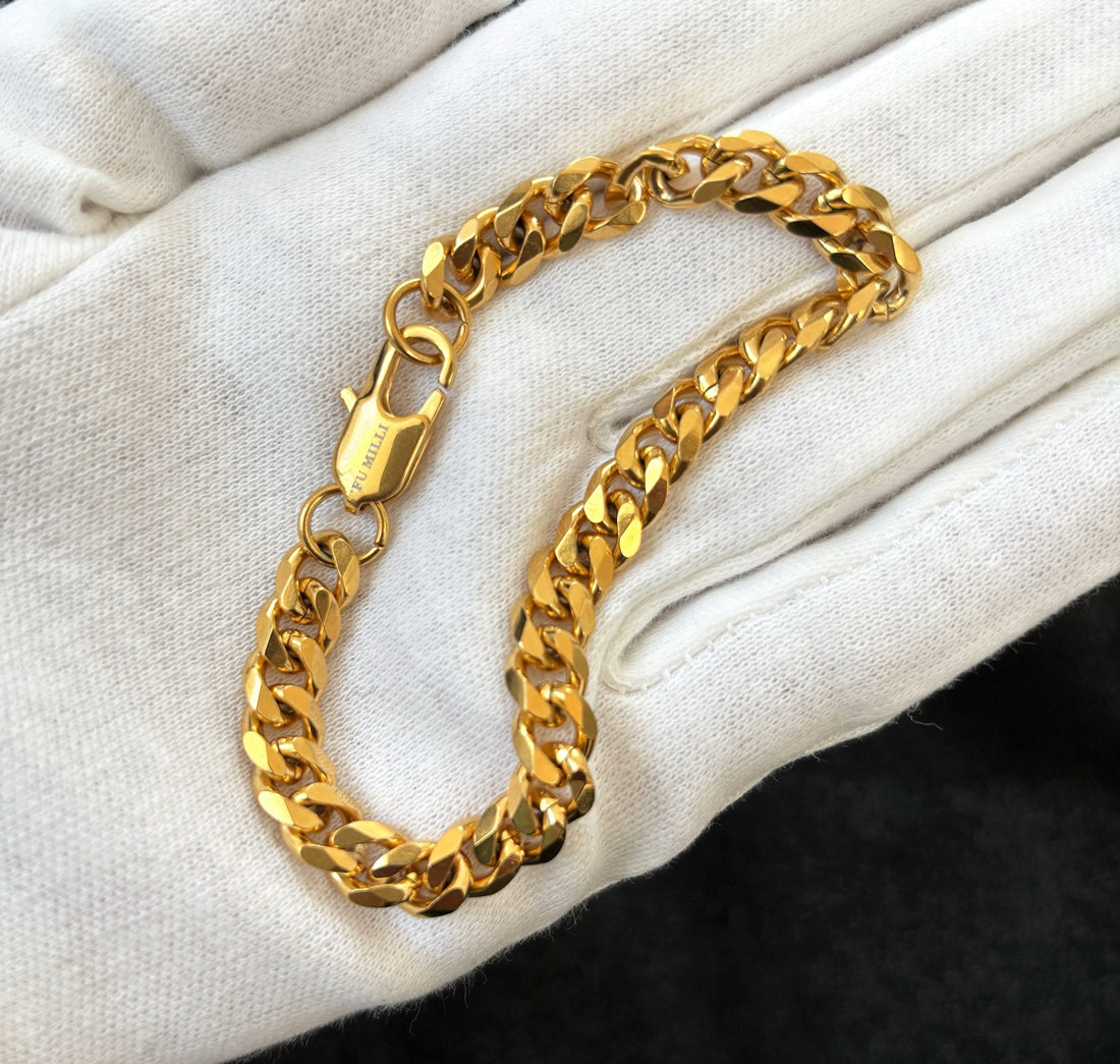 thick gold curb chain bracelet mens waterproof jewelry