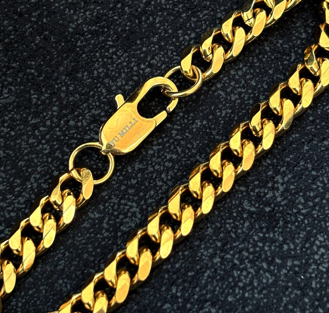 thick gold curb chain bracelet mens waterproof jewelry