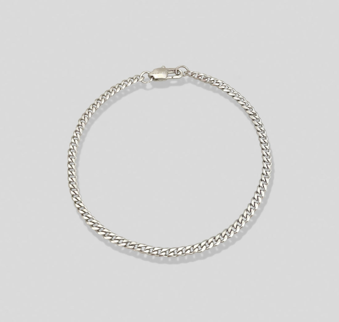 thin silver curb chain bracelet mens waterproof jewelry